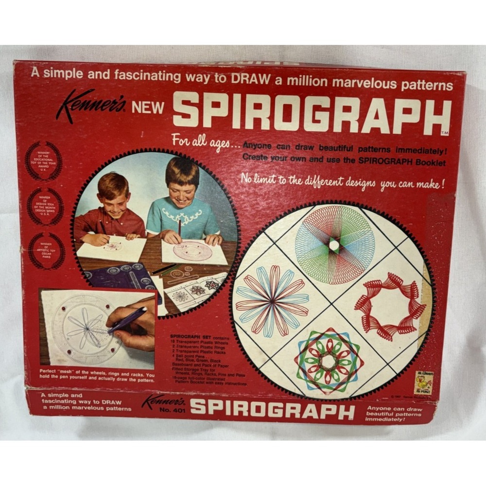 Vintage 1967 Kenner's Spirograph RED Drawing Set #401 COMPLETE Pens Don't Work